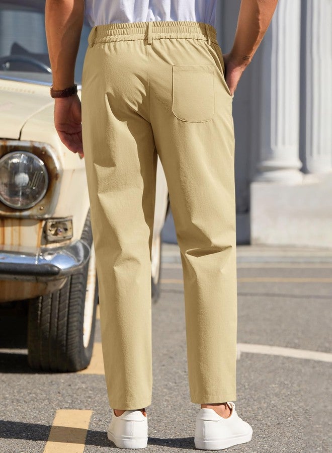 Runcati Mens Stretch Golf Pants Casual Slim Fit Dress Pants Elastic Waist Tapered Work Cropped Trousers Apricot - Image 3